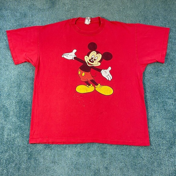 VINTAGE Disney Designs Mickey Mouse Shirt Adult 2XL Red 90s VTG Mens DISTRESSED - Picture 1 of 14
